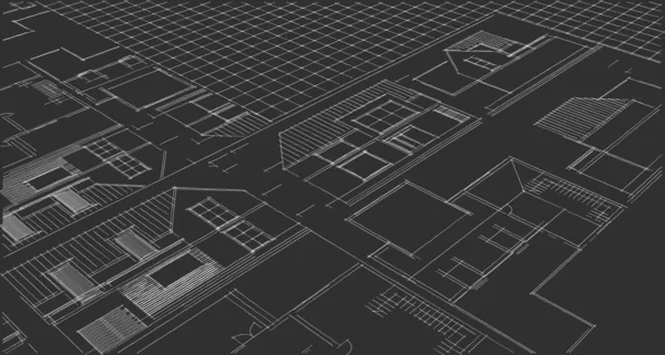 房屋建筑草图3D图解 — 图库照片