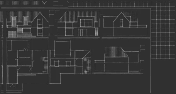 Hus Arkitektoniske Projekt Skitse Illustration - Stock-foto