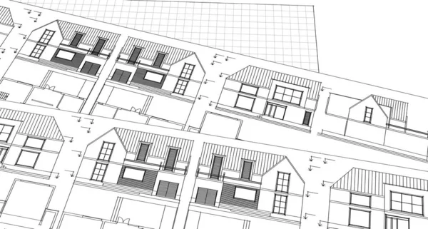 Hus Arkitektur Projekt Skiss Illustration — Stockfoto