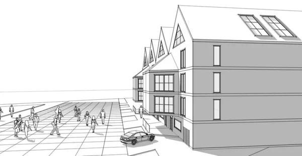 Townhouse Schets Architectonisch Concept Illustratie — Stockfoto