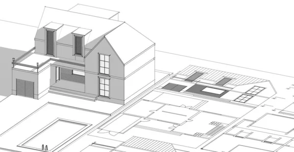 Nowoczesny Dom Szkic Ilustracja — Zdjęcie stockowe