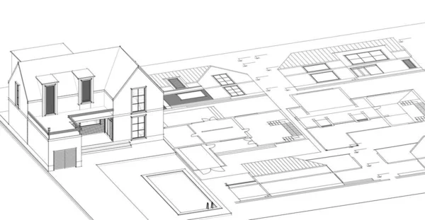Сучасний Будинок Ескіз Ілюстрація — стокове фото