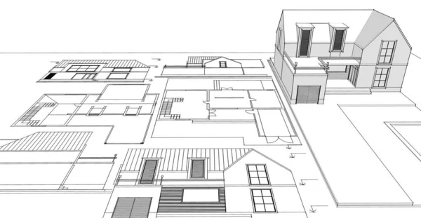 Сучасний Будинок Ескіз Ілюстрація — стокове фото