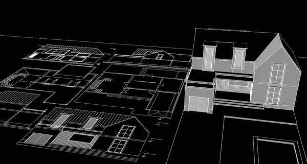 现代房屋草图3D插图 — 图库照片