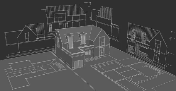 現代の家のスケッチ3Dイラスト — ストック写真