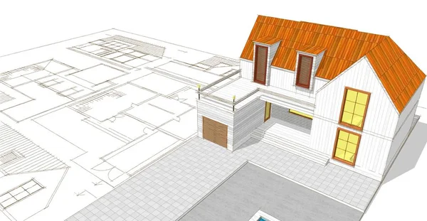 Modern ev çizimi 3d illüstrasyon