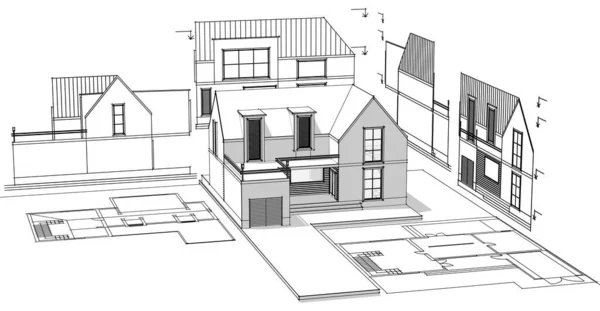 Сучасний Будинок Ескіз Ілюстрація — стокове фото