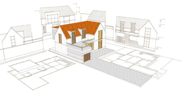 modern house sketch 3d illustration