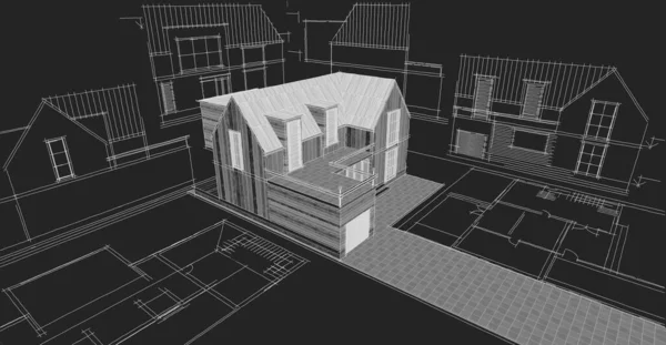 現代の家のスケッチ3Dイラスト — ストック写真