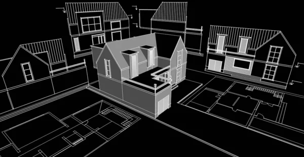 Modern ev çizimi 3d illüstrasyon