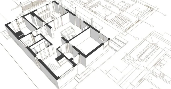 Traditionele Moderne Huis Schets Illustratie — Stockfoto