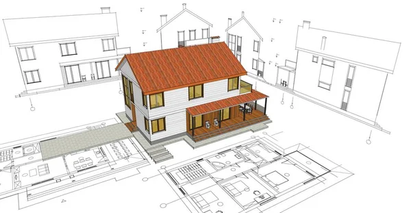 Traditional Modern House Sketch Illustration — Stock Photo, Image