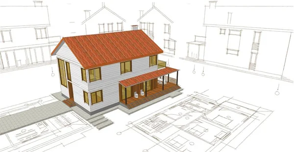 Traditional Modern House Sketch Illustration — Stock Photo, Image