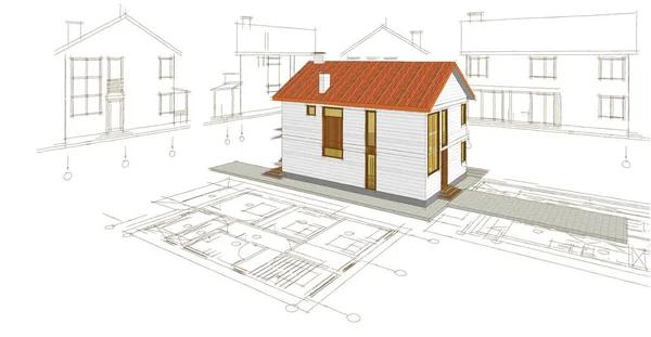 Traditional Modern House Sketch Illustration — Stock Photo, Image