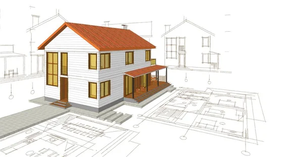 Traditional Modern House Sketch Illustration — Stock Photo, Image