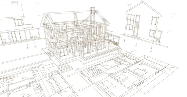 traditional modern house sketch 3d illustration