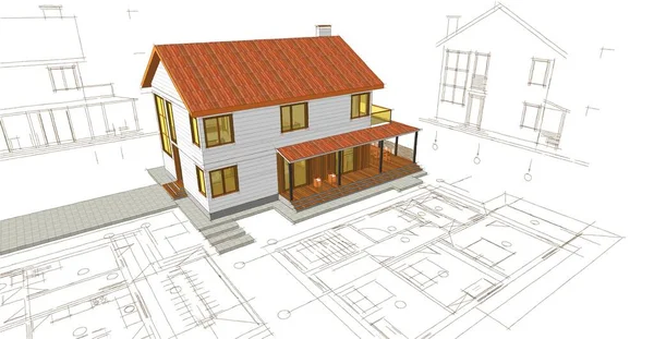 Traditional Modern House Sketch Illustration — Stock Photo, Image