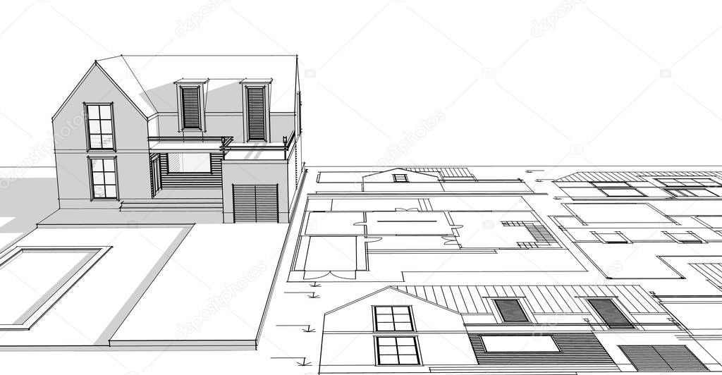 modern house sketch 3d illustration