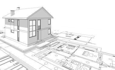 Geleneksel modern ev çizimi 3d illüstrasyon