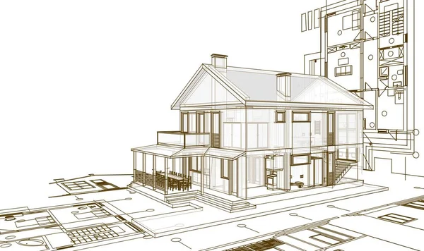 Traditional Modern House Sketch Illustration — Stock Photo, Image