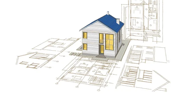Casa Moderna Tradicional Esboço Ilustração — Fotografia de Stock
