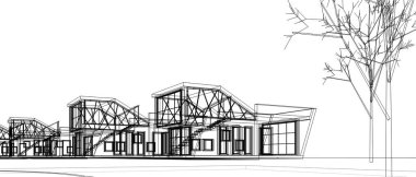 Modern ev çizimi 3d illüstrasyon