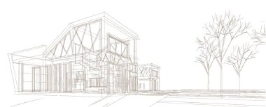 Modern ev çizimi 3d illüstrasyon