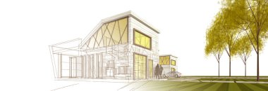 Modern ev çizimi 3d illüstrasyon