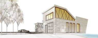 Modern ev çizimi 3d illüstrasyon