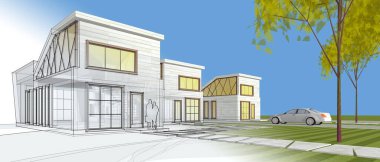 Modern ev çizimi 3d illüstrasyon