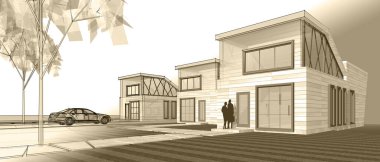Modern ev çizimi 3d illüstrasyon