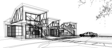 Modern ev çizimi 3d illüstrasyon