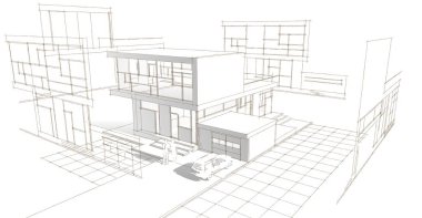 Modern ev çizimi 3d illüstrasyon