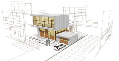 Modern ev çizimi 3d illüstrasyon