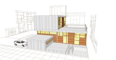 Modern ev çizimi 3d illüstrasyon