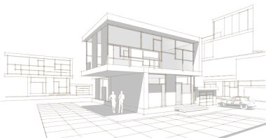 Modern ev çizimi 3d illüstrasyon