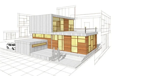 Casa Moderna Esboço Ilustração — Fotografia de Stock