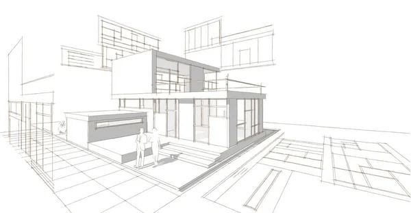 Moderne Haus Skizze Illustration — Stockfoto