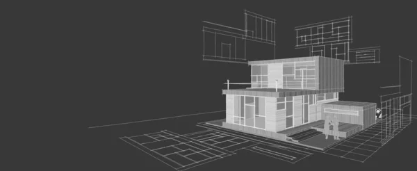 modern house sketch 3d illustration