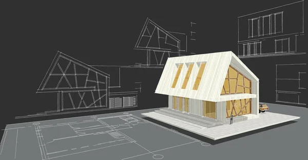 modern house sketch 3d illustration