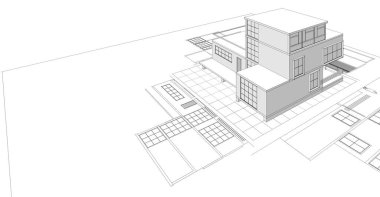 Modern ev planı çizimi 3d illüstrasyon