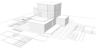 Modern ev planı çizimi 3d illüstrasyon