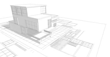 Modern ev çizimi 3d illüstrasyon