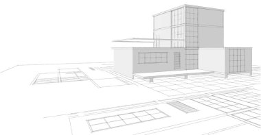 Modern ev çizimi 3d illüstrasyon