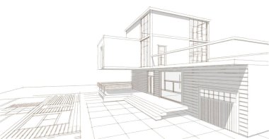 Modern ev çizimi 3d illüstrasyon