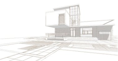 Modern ev çizimi 3d illüstrasyon