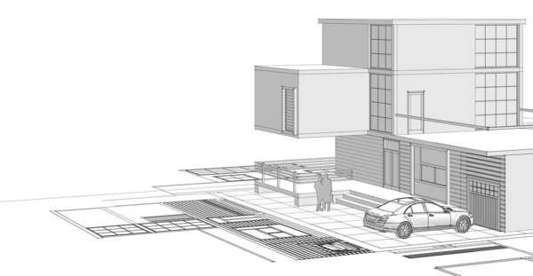 Modern House Plan Sketch Illustration — Stock Photo, Image