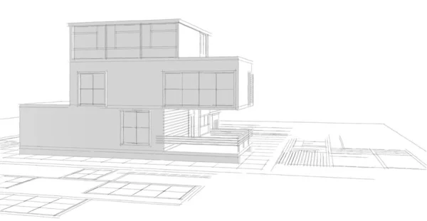 Modern House Plan Sketch Illustration — Stock Photo, Image