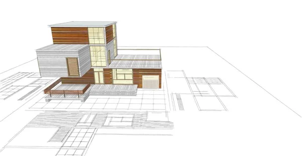 Modern House Plan Sketch Illustration — Stock Photo, Image