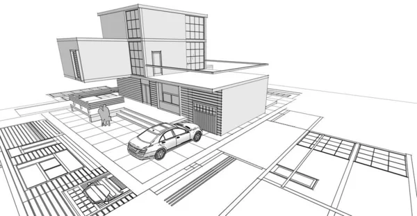 Casa Moderna Boceto Ilustración — Foto de Stock